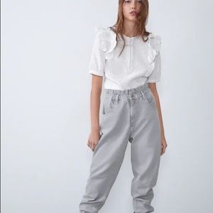 Zara Textured Crop Top Zipper Ruffe Sleeves (Small)